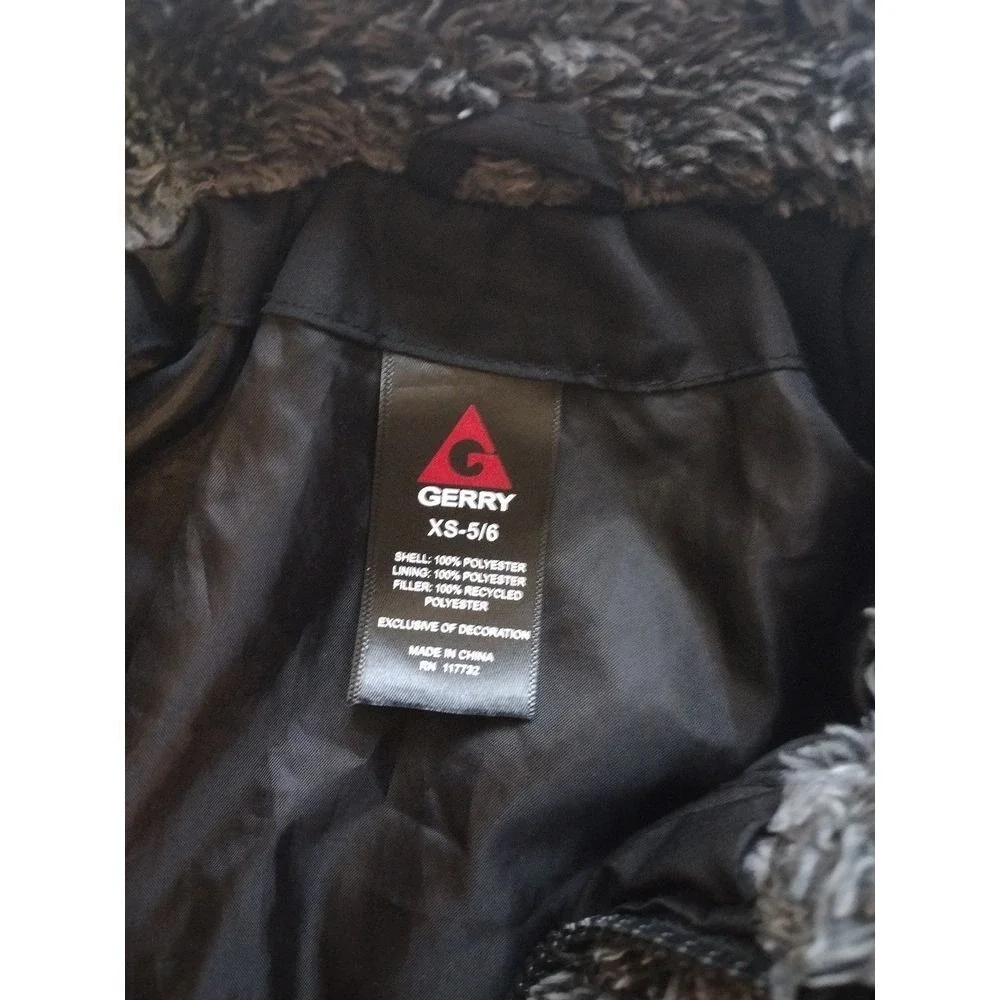 Gerry Kids Puffer Jacket Fuzzy Fleece Trim Black Grey‎ Size XS 5 6 Winter Warm